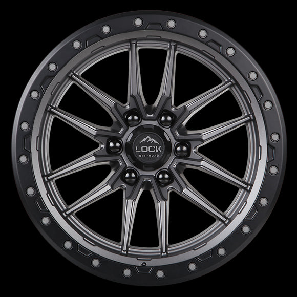 22x10 Lock Off-Road Krawler Matte Gray Black Ring 6x135 ET-18 Wheel Rim