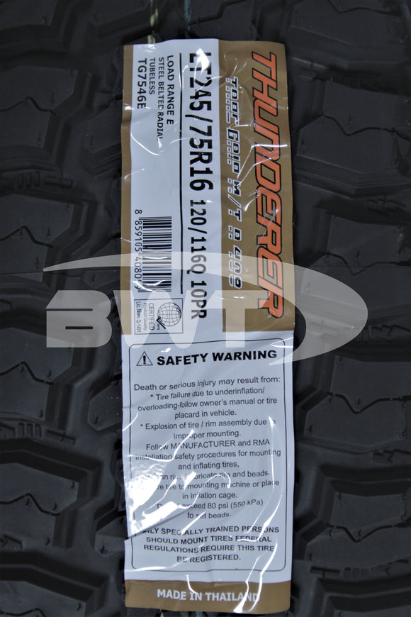Thunderer Trac Grip M/T Tire LT245/75R16 120/116Q BSW E 2457516 245 75 16