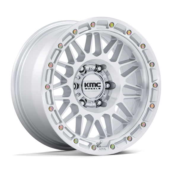 17x8.5 KMC KM555 Attack Gloss Silver With Machined Face 6x135 ET25 CB87.1 Wheel