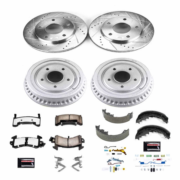 PowerStop Z36 Ceramic Brake Pads with Drilled Slotted Rotors and Drum Shoe Kit