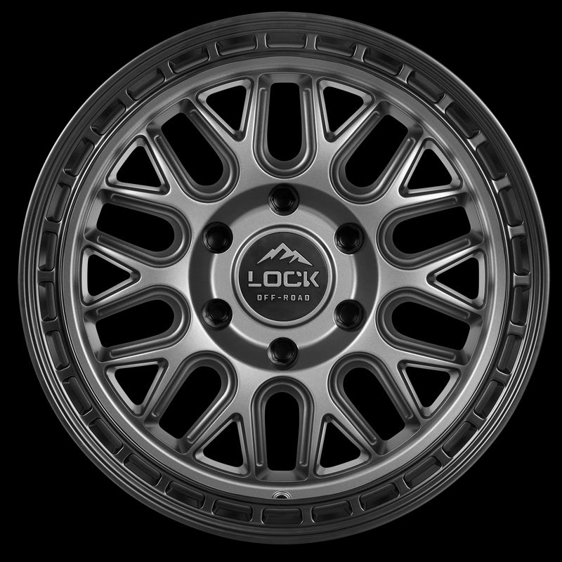 17x9 Lock Off-Road Onyx Matte Grey W Matte Black Ring 6x139.7 ET-12 Wheel Rim