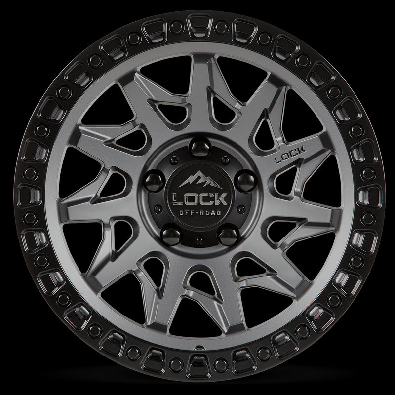 17x9 Lock Off-Road Lunatic Matte Grey Black Ring 5x127 5x5 ET1 Wheel Rim