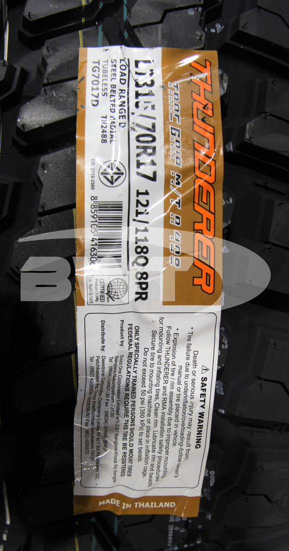 Thunderer R408 Trac Grip 2 Tire LT315/70R17 121Q BSW D 3157017 315 70 17