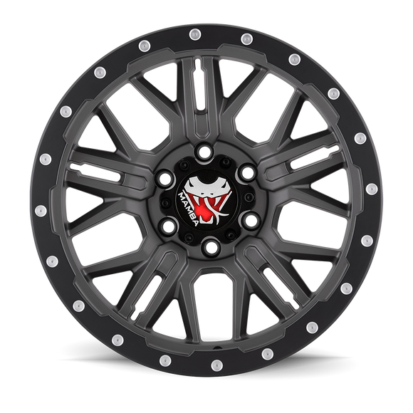 18x9 Mamba M25 Matte Grey/Black Lip Edge 6x139.7 6x5.5 ET-12 Wheel Rim