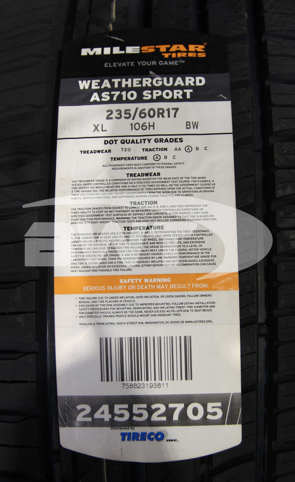 235/60R17 Milestar Weatherguard AS710 Sport 106H BSW XL 235 60 17 2356017