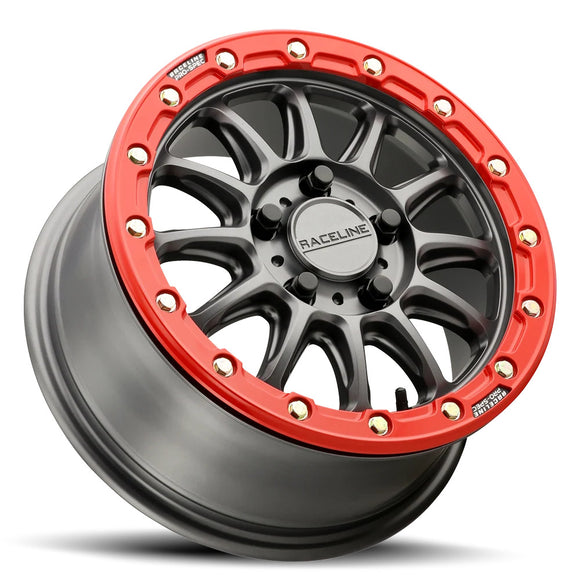 15x7 Raceline A14GR Alpha Satin Gunmetal WithRed Ring 5x114.3 ET25 Wheel