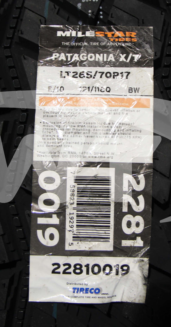 265/70R17 Milestar Patagonia XT 121Q BW E 265 70 17 2657017