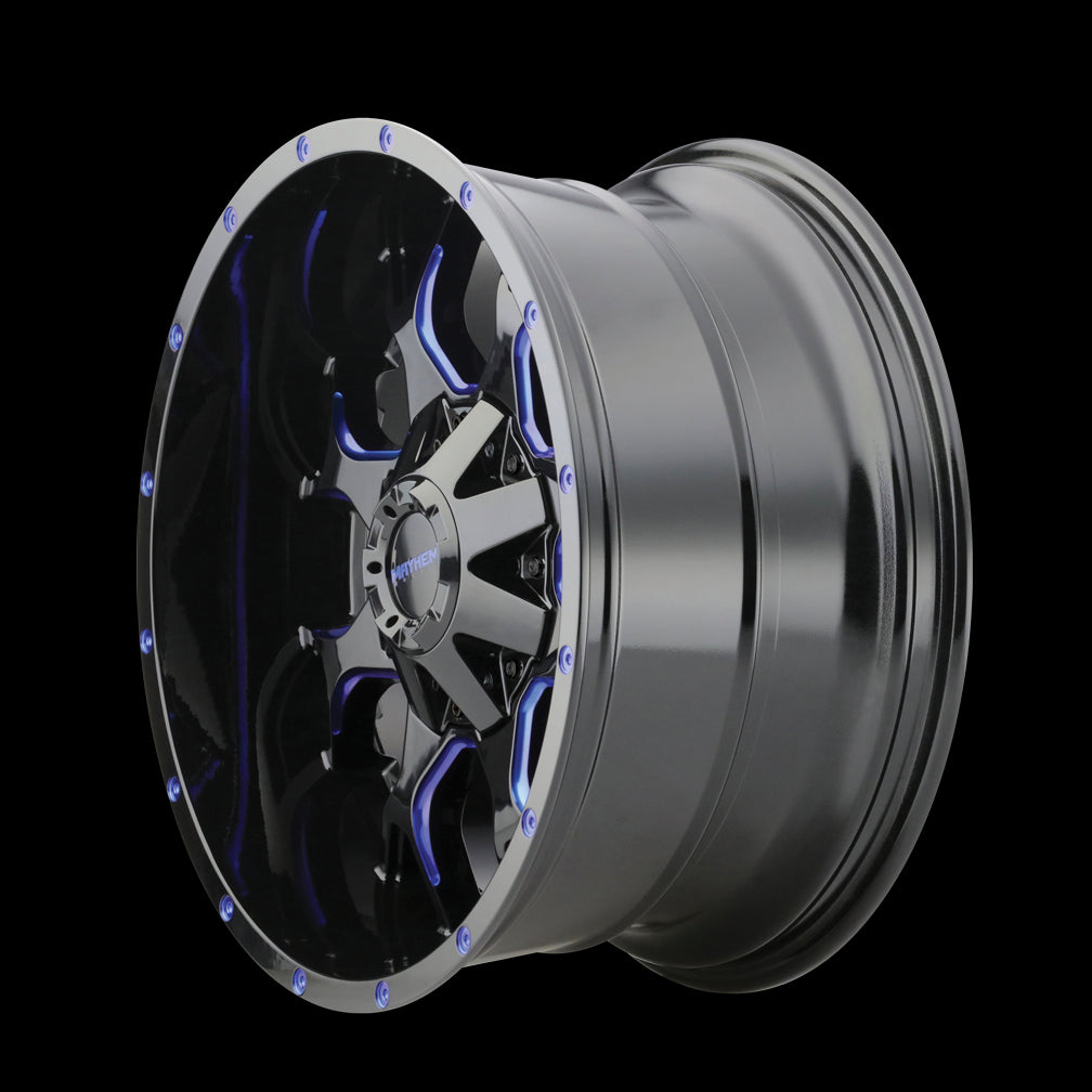 18x9 Mayhem 8015 Warrior Black Milled Blue 5x139.7 5x150 5x5.5 ET18 Wheel