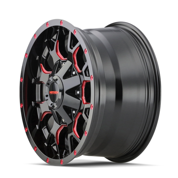 17x9 Mayhem Warrior Black W/Prism Red 5x127/139.7 ET-12 wheel/rim