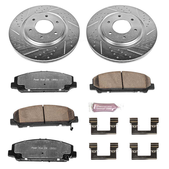 PowerStop Z36 Carbon-Fiber Ceramic Brake Pad with Drilled and Slotted Rotor Kit