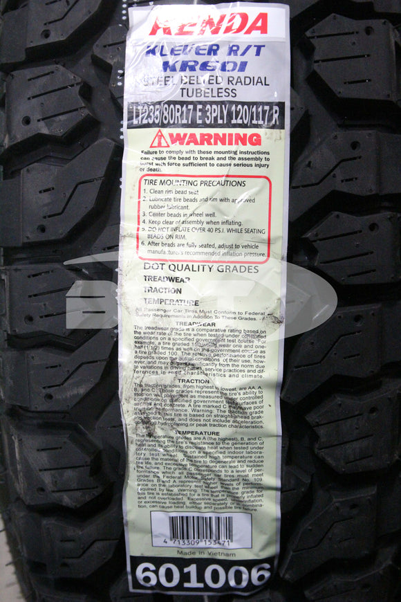 Kenda Klever R/T KR601 Tire(s) 235/80R17 LRE BSW 120R 2358017