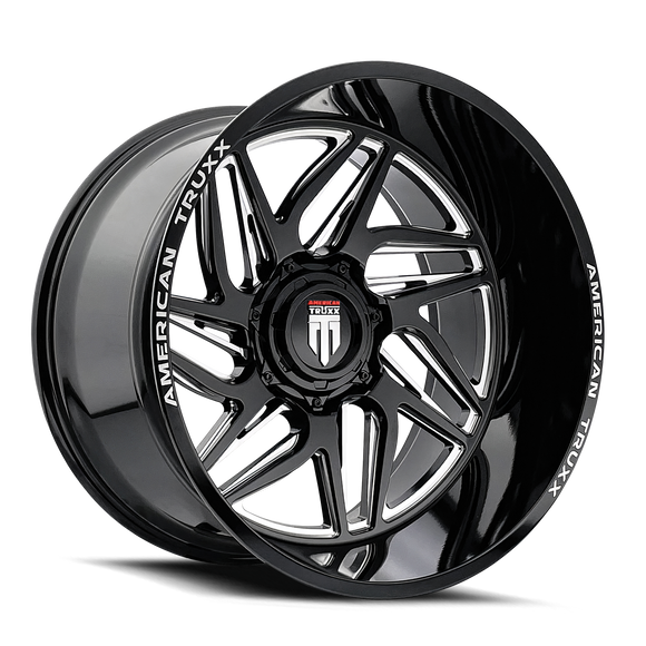 24x14 American Truxx AT1917 Goliath Black Milled 8x165.1 8x6.5 ET-76 Wheel