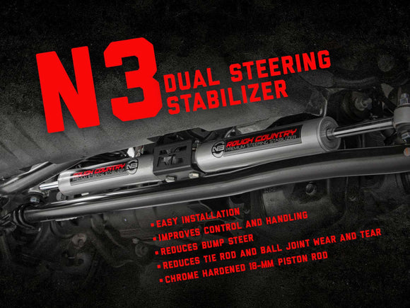 N3 Steering Stabilizer - Dual - 4 Inch Lift - Jeep Grand Cherokee WJ (99-04)