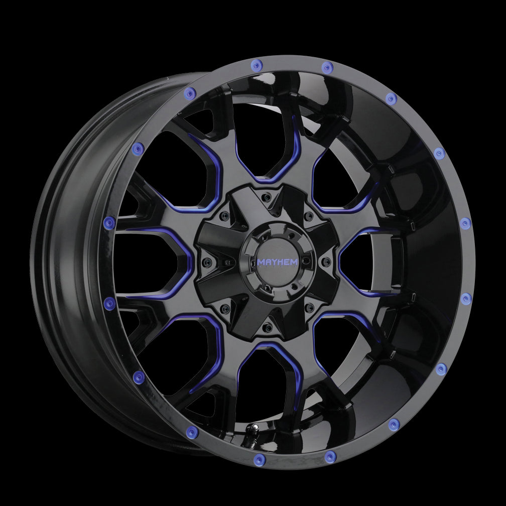 18x9 Mayhem 8015 Warrior Black Milled Blue 5x139.7 5x150 5x5.5 ET18 Wheel