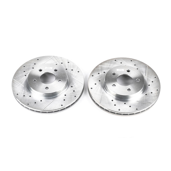PowerStop Evolution Drilled Slotted Rotors Pair Front For Jaguar X-Type