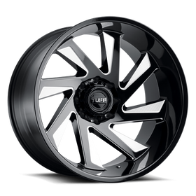 26X14 Tuff T1B Gloss Black W/ Milled Spokes 8X165.1 ET-72 wheel/rim