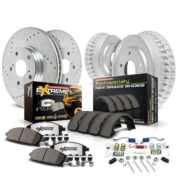 PowerStop Z36 Ceramic Brake Pads with Drilled Slotted Rotors and Drum Shoe Kit