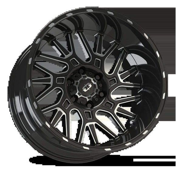 22x12 Vision 404 Brawl Gloss Black Milled Spoke Wheel 6x139.7 ET-51 CB106.2