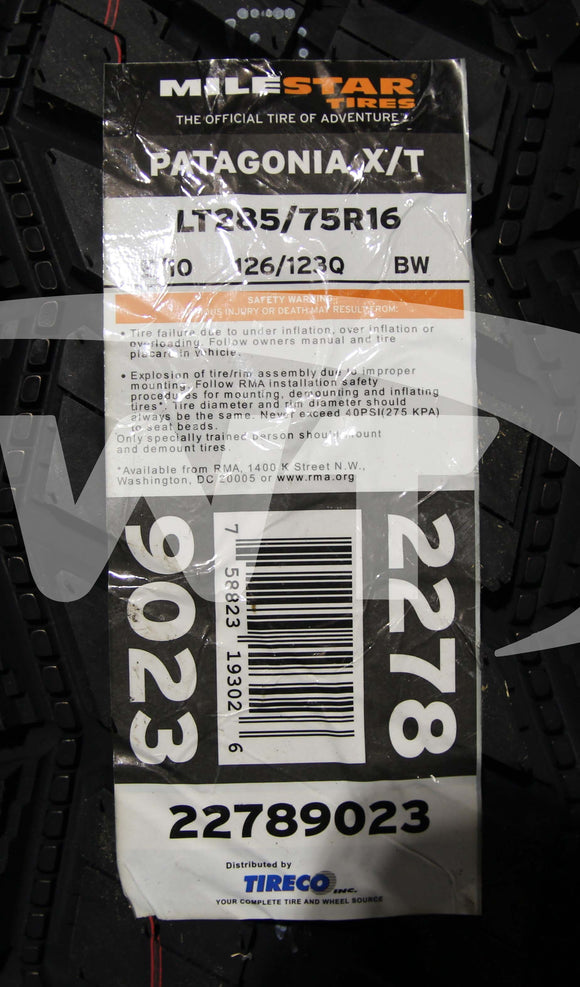 285/75R16 Milestar Patagonia XT 126Q BSW E 285 75 16 2857516