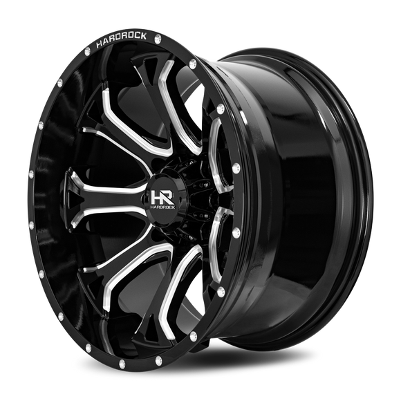 24x14 Hardrock BloodShot Xposed Gloss Black Milled 5x127 ET-76 wheel/rim