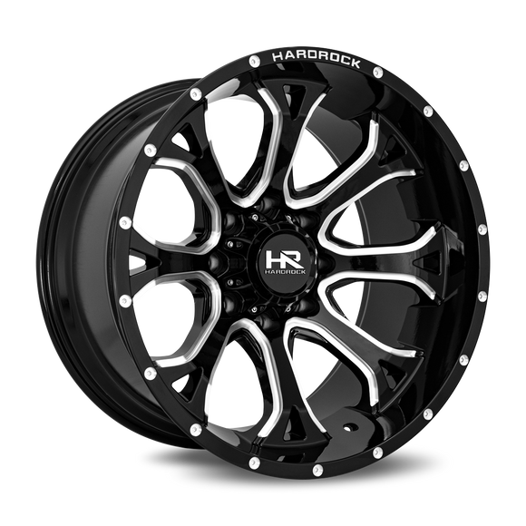 24x14 Hardrock BloodShot Xposed Gloss Black Milled 6x135 ET-76 wheel/rim