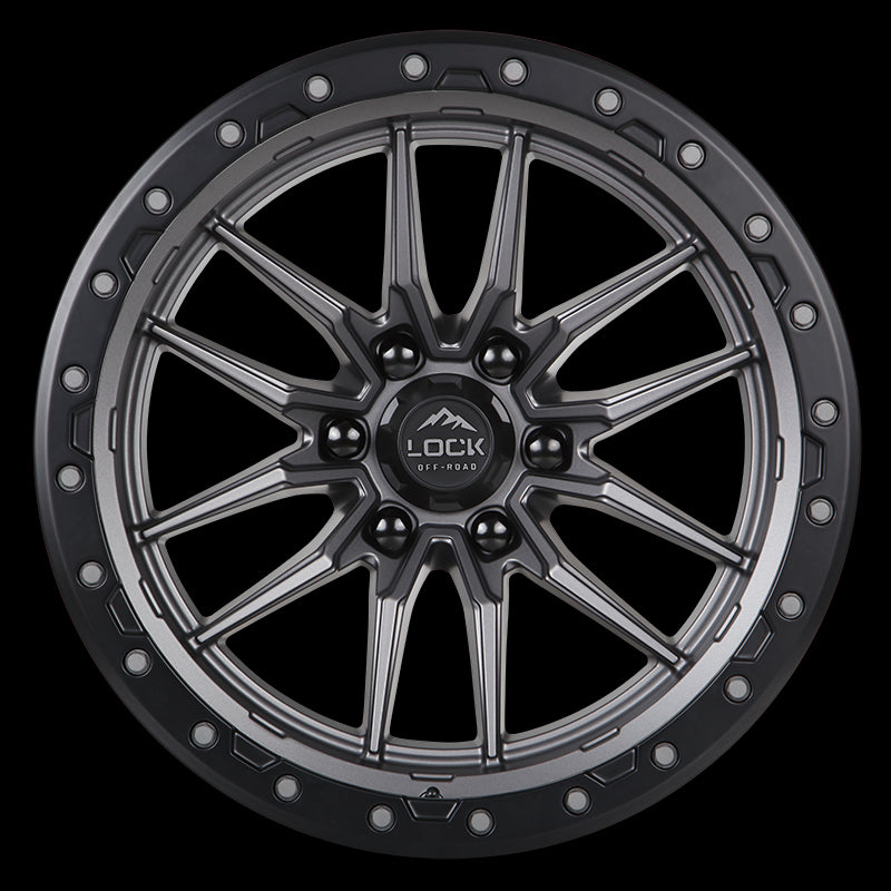 20x10 Lock Off-Road Krawler Gray Black Ring 6x139.7 6x5.5 ET-18 Wheel