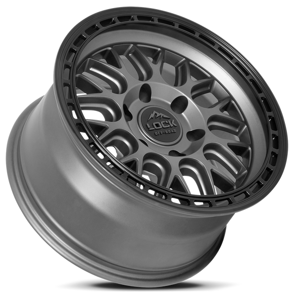 17x9 Lock Off-Road Onyx Matte Grey Matte Black Ring 6x139.7 ET1 Wheel