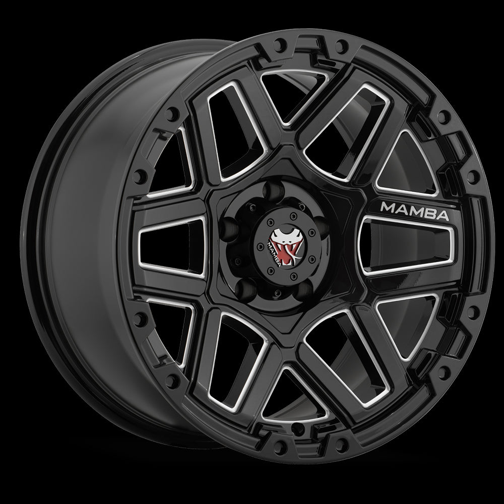 18x9 Mamba M23 Gloss Black/Machined Ball Cut 6x139.7 6x5.5 ET12 Wheel Rim