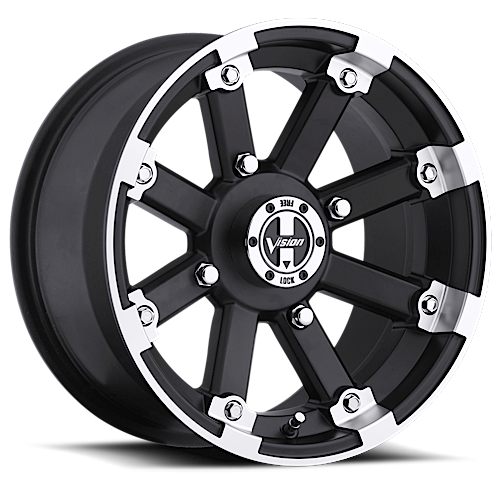 12x8 Vision 393 Lockout Matte Black Machined Lip 4x115 ET-10.2 Wheel Rim