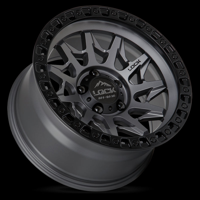 17x9 Lock Off-Road Lunatic Matte Grey Black Ring 5x127 5x5 ET1 Wheel Rim