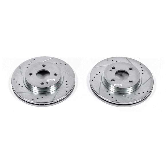 PowerStop Evolution Drilled Slotted Rotors Pair Front For Mazda 2