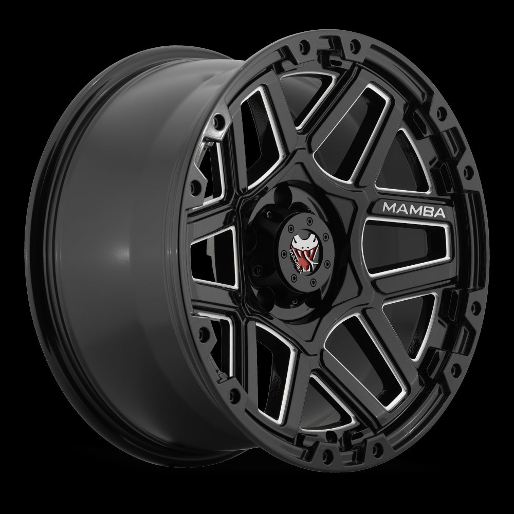 18x9 Mamba M23 Gloss Black W/ Machined Ball Cut 5x127 5x5 ET-12 Wheel Rim