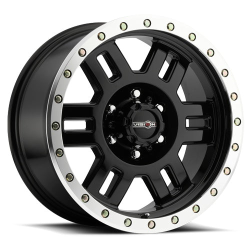 18x9 Vision 398 Manx Gloss Black Machined Lip 6x139.7 6x5.5 ET0 Wheel Rim