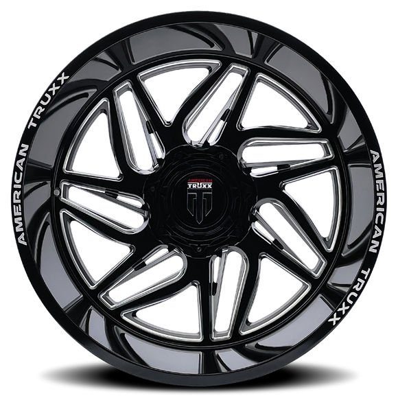 24x14 American Truxx AT1917 Goliath Black Milled 8x165.1 8x6.5 ET-76 Wheel
