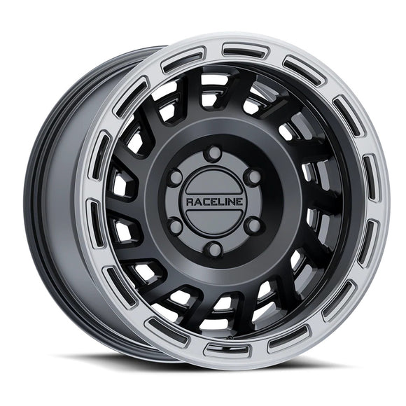17x8.5 Raceline 957BS Halo Satin Black With Silver Ring 5x150 ET0 Wheel
