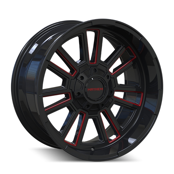 20x9 Mayhem Apollo Gloss Black Milled Prism Red 8x170 ET18 CB125.2 Wheel Rim