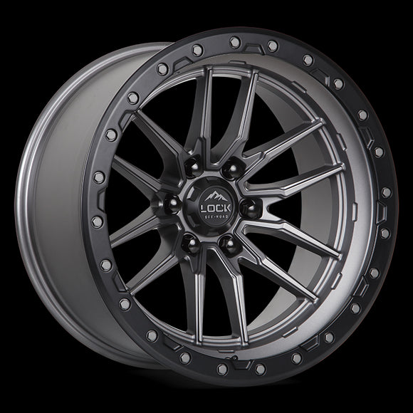 22x10 Lock Off-Road Krawler Matte Gray Black Ring 6x135 ET-18 Wheel Rim
