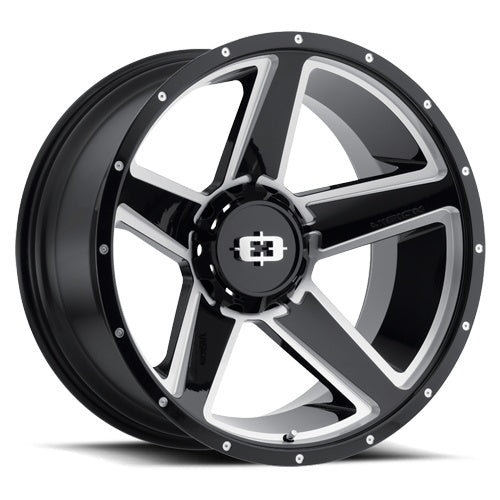 20x11.5 Vision 390 Empire Gloss Black Milled Spoke 8x180 ET-44 Wheel Rim
