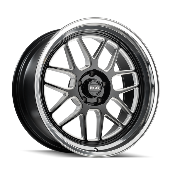 18x8 Ridler 611 Gloss Black Milled Diamond Cut Lip 5x114.3 ET0 CB83.82 Wheel