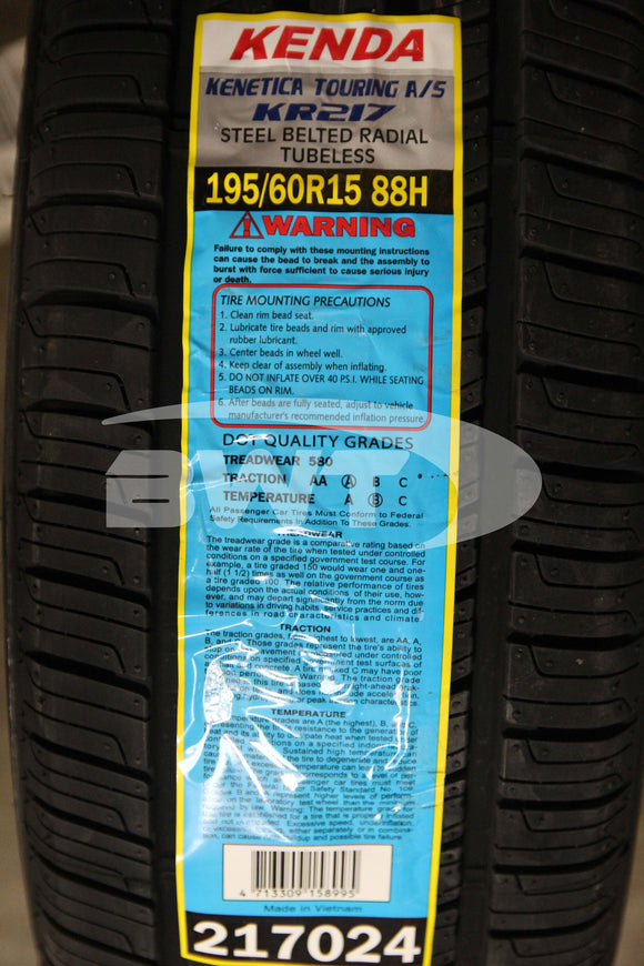 Kenda Kenetica Touring AS KR217 Tire(s) 195/60R15 88H SL 195/60-15 1956015