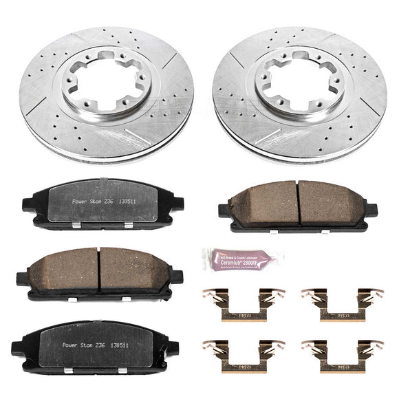 PowerStop Z36 Carbon-Fiber Ceramic Brake Pad with Drilled and Slotted Rotor Kit