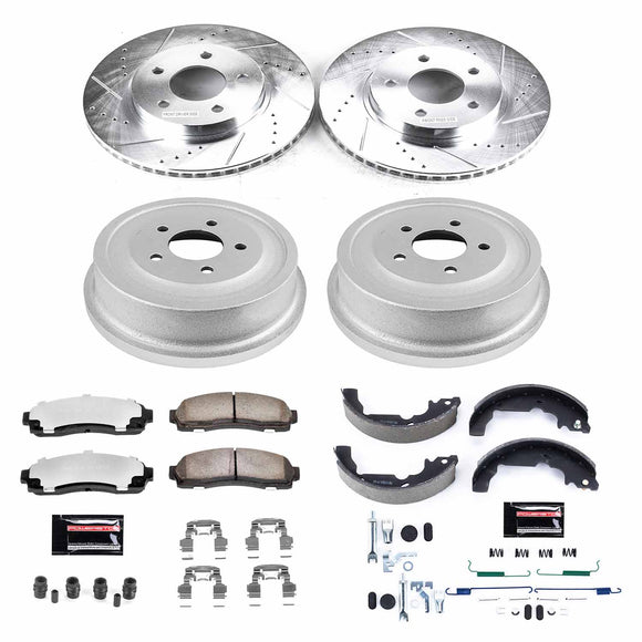 PowerStop Z36 Ceramic Brake Pads with Drilled Slotted Rotors and Drum Shoe Kit
