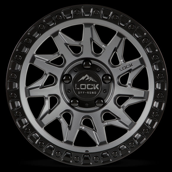 20x10 Lock Off-Road Lunatic Gray Black Ring 6x139.7 6x5.5 ET-18 Wheel