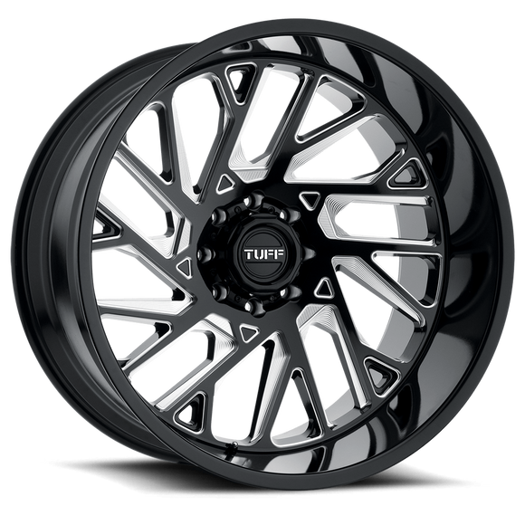 24X14 Tuff T4B Gloss Black W/ Milled Spokes 5X127 ET-72 wheel/rim