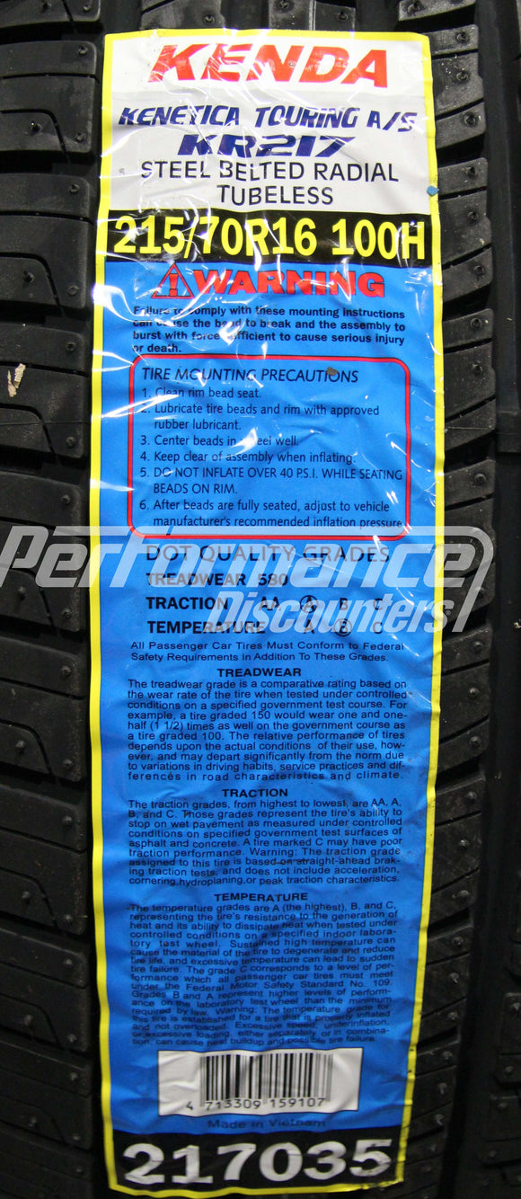 Kenda Kenetica Touring AS KR217 Tire(s) 215/70R16 100H SL 215/70-16 2157016