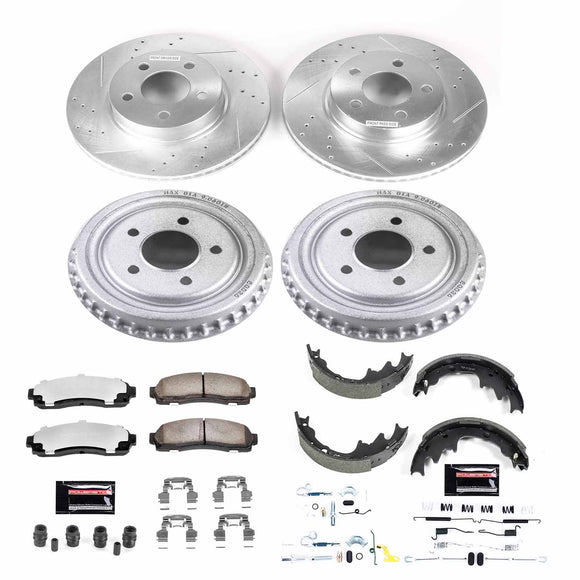 PowerStop Z36 Ceramic Brake Pads with Drilled Slotted Rotors and Drum Shoe Kit