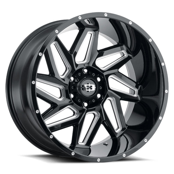 22x10 Vision 361 Spyder Gloss Black Milled Spoke Wheel 5x139.7 ET-19 CB108