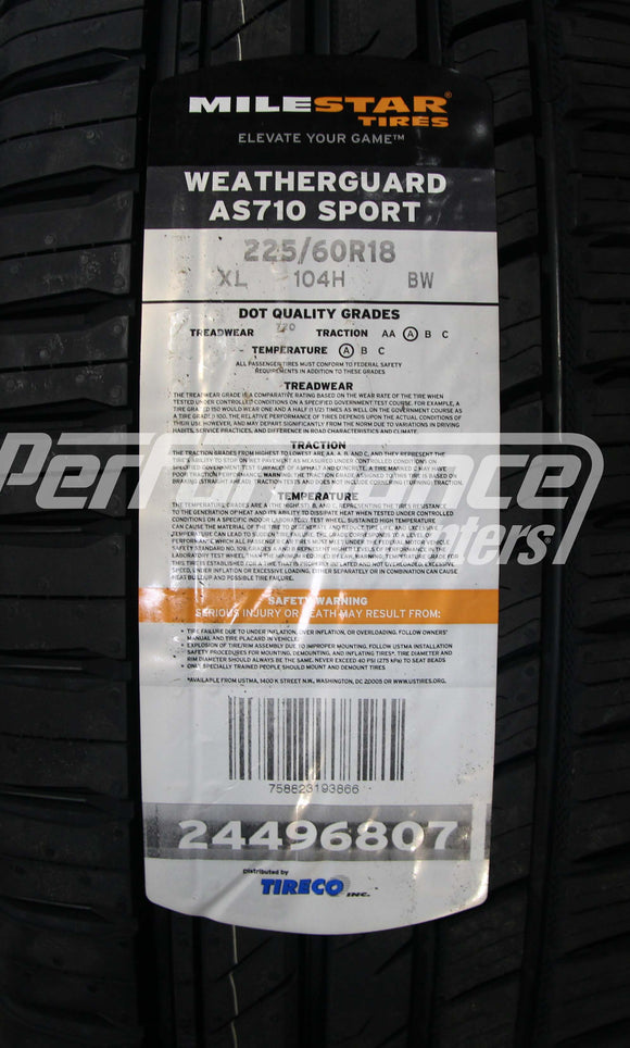 225/60R18 Milestar Weatherguard AS710 Sport 104H BSW XL 225 60 18 2256018