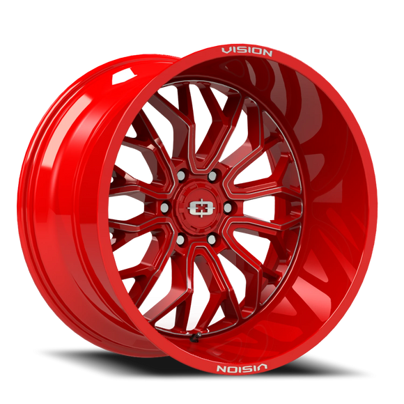 Vision 402 Riot Red Tint Milled Spoke 22X12 6x5.5 6x139.7 ET-51 Wheel/Rim
