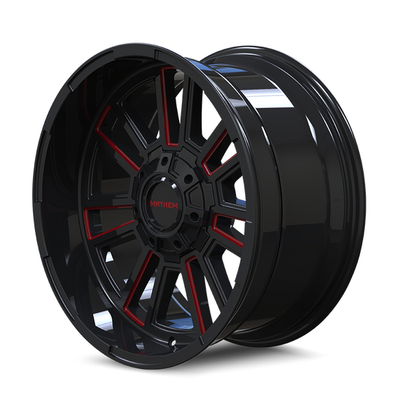 20x10 Mayhem Apollo Gloss Black Milled Prism Red 8x170 ET-19 CB125.2 Wheel Rim